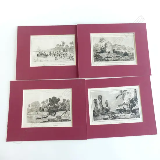 Four antique French engravings; Tonga, monuments; two by Danvin and Montant from 'Oceanie ou Cinquieme...' published Paris 1836,